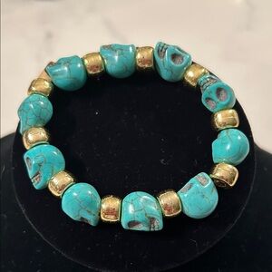 Turquoise and Gold Skull Bracelet